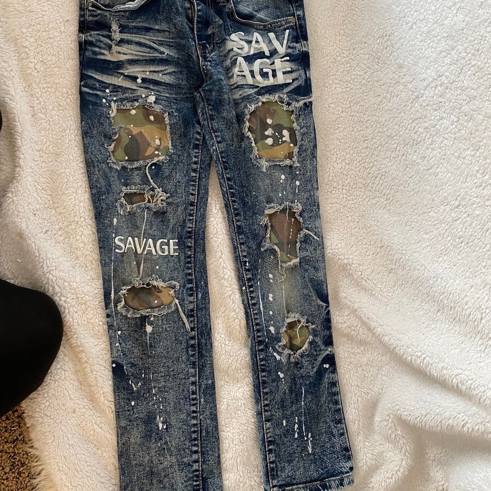 $10 2/15 rocksalt jeans boys amazing denim distressed straight size 12 unisex k1